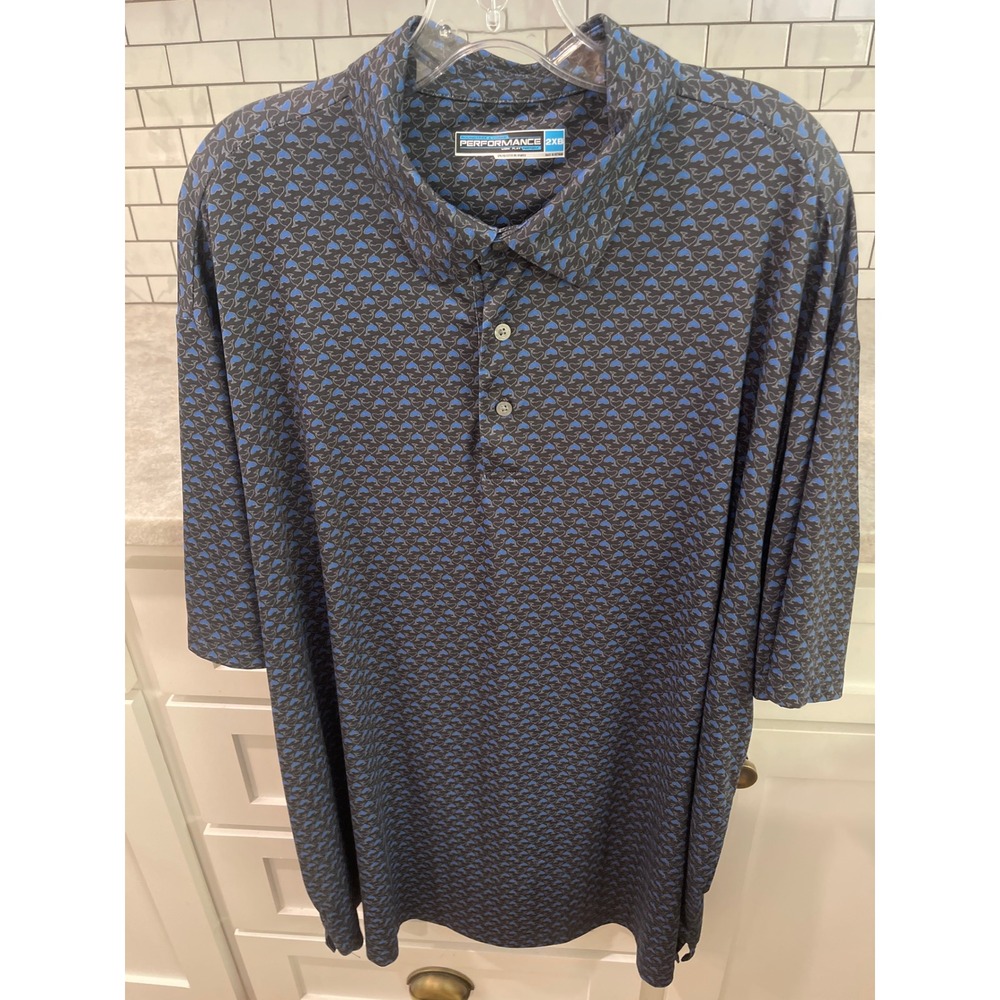 Roundtree & Yorke Polo Mens 2XB Blue Dolphin Print Performance Stretch Shirt